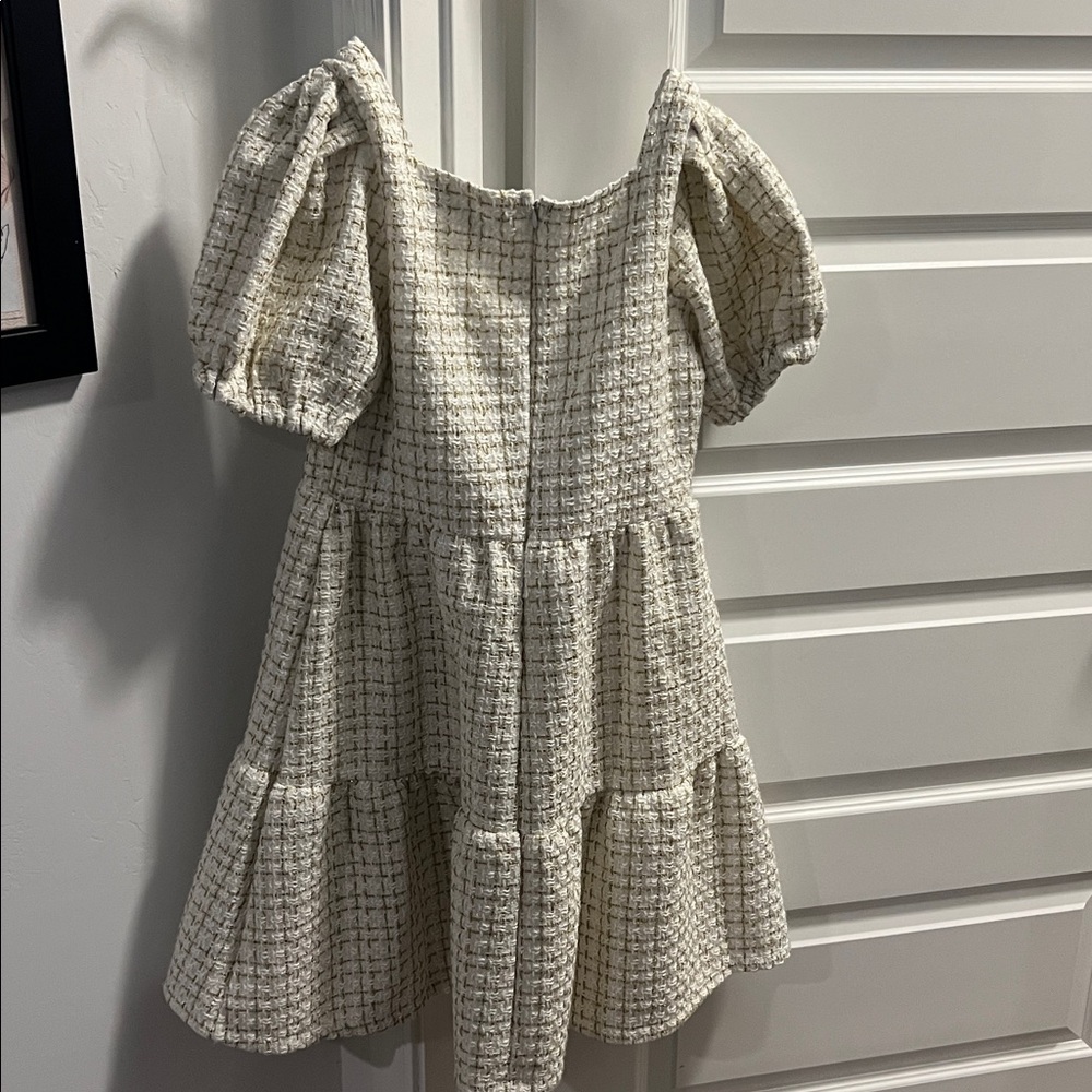 Simply Southern Cream Tweed Short Sleeve Knee Length Layered Dress, Size S - Picture 5 of 5